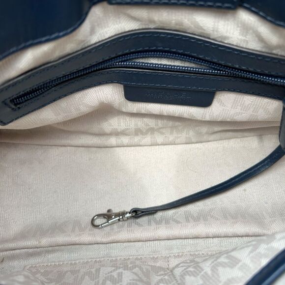 Michael Kors Hamilton Mono Stripe Canvas/Leather Satchel - Navy & Light Blue - Picture 10 of 11